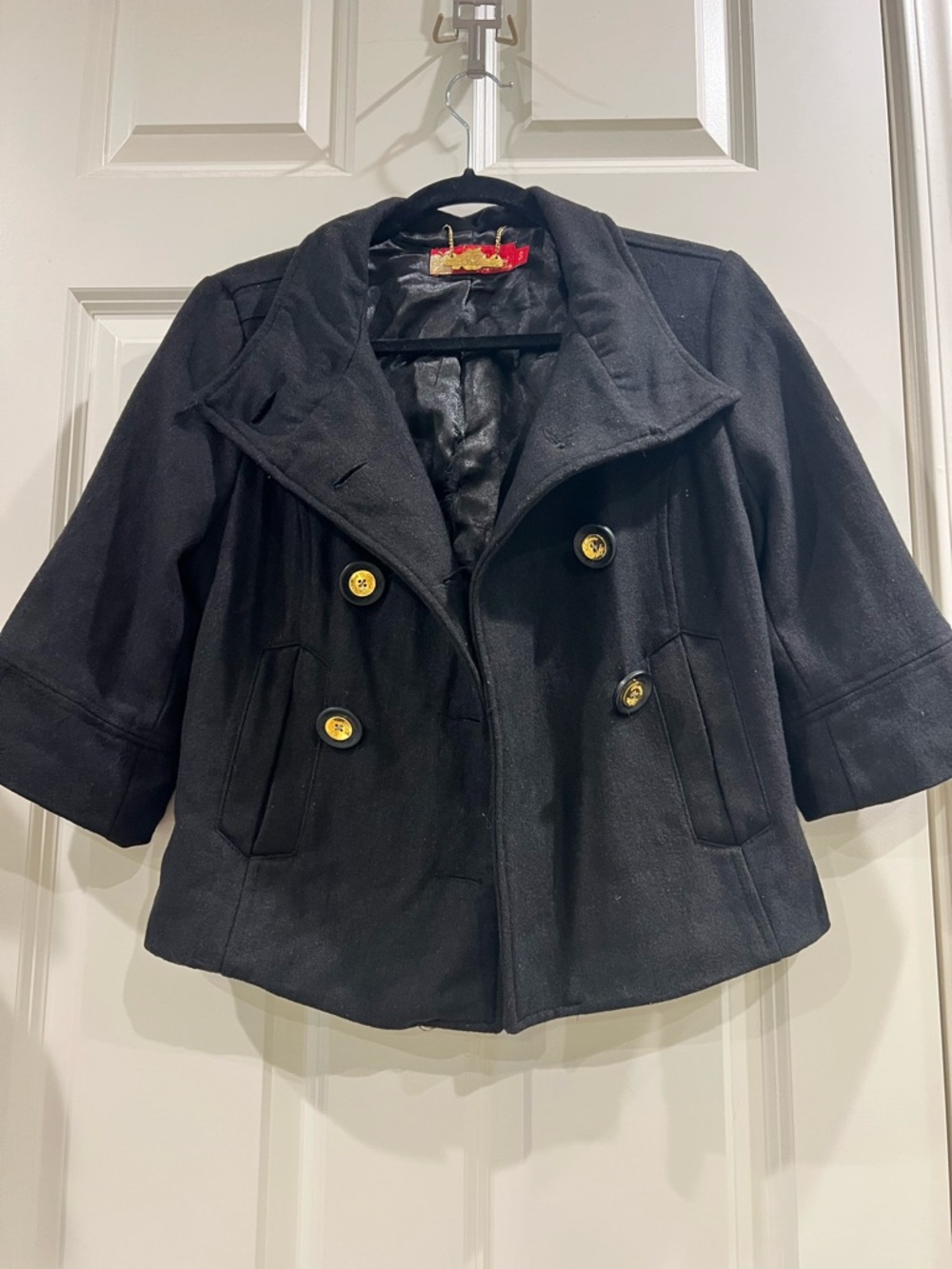 Vintage Apple Bottoms 3/4 Sleeve Peacoat – Black Wool Blend – Size S